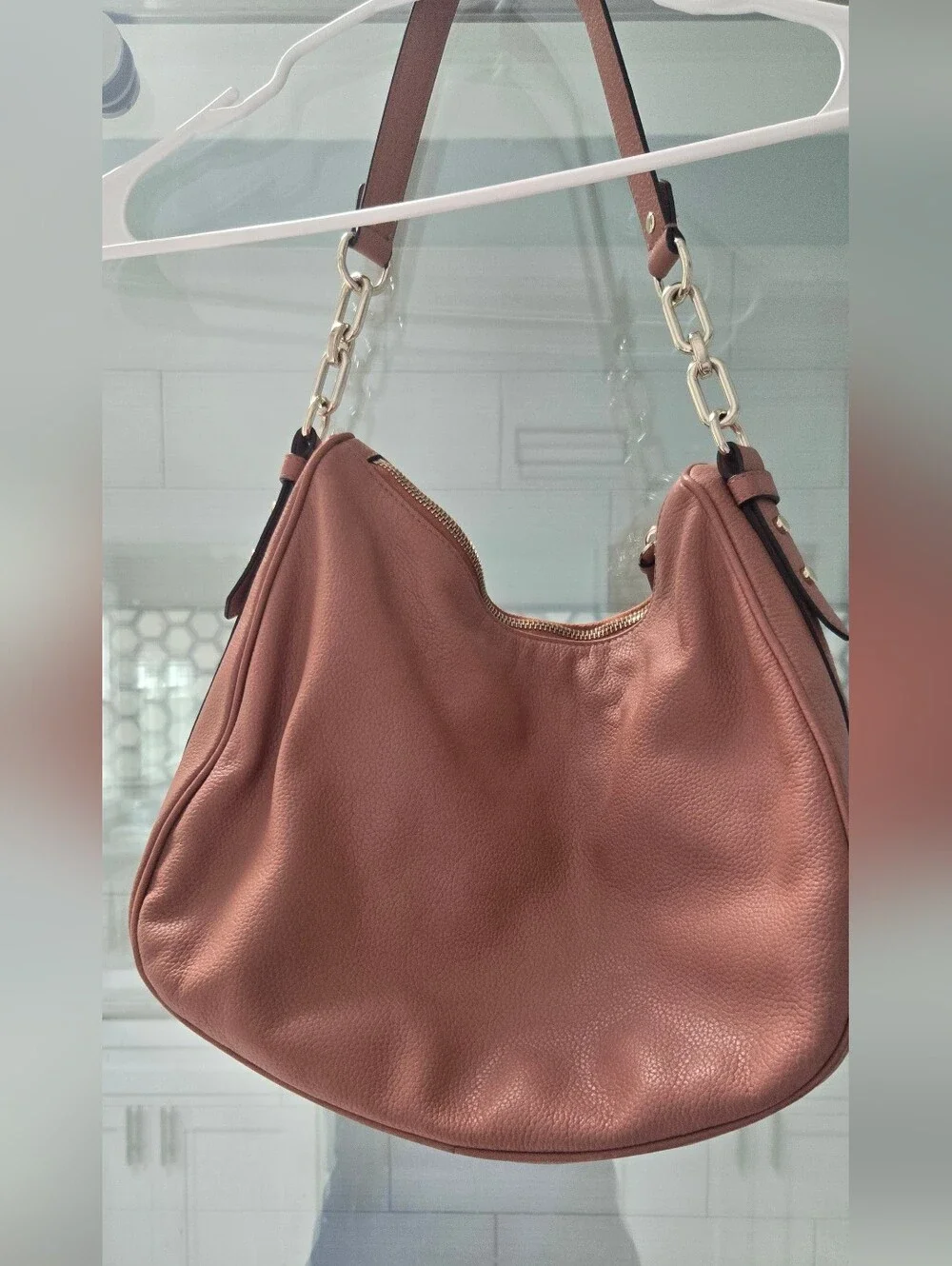 kate spade Dusty Rose Pebbled Leather Hobo with Chain Strap